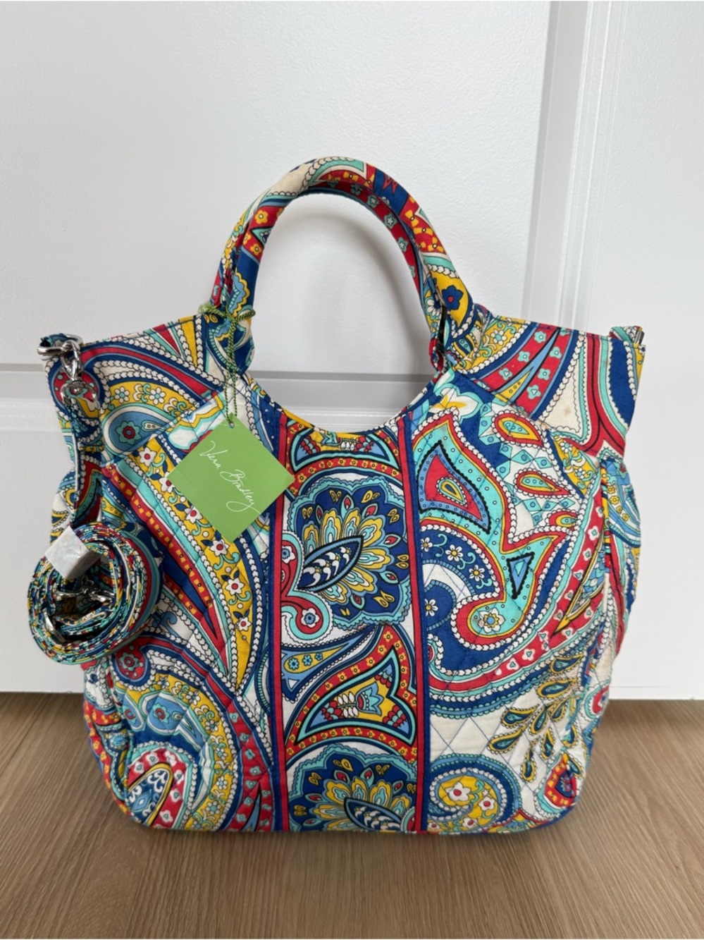 Vera Bradley Paisley Quilted Tote in Red, Blue, Yellow & Green - Picture 1 of 6